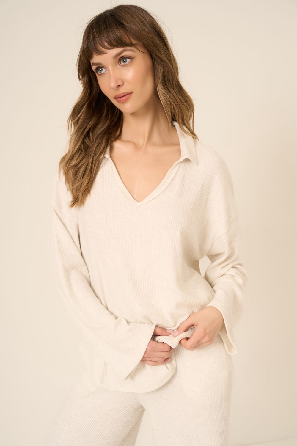 Project Social T Zoey Brushed Rib Collared Longsleeve Tee