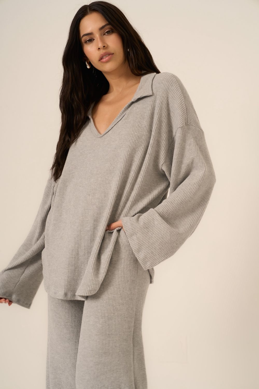 Project Social T Zoey Brushed Rib Collared Longsleeve Tee