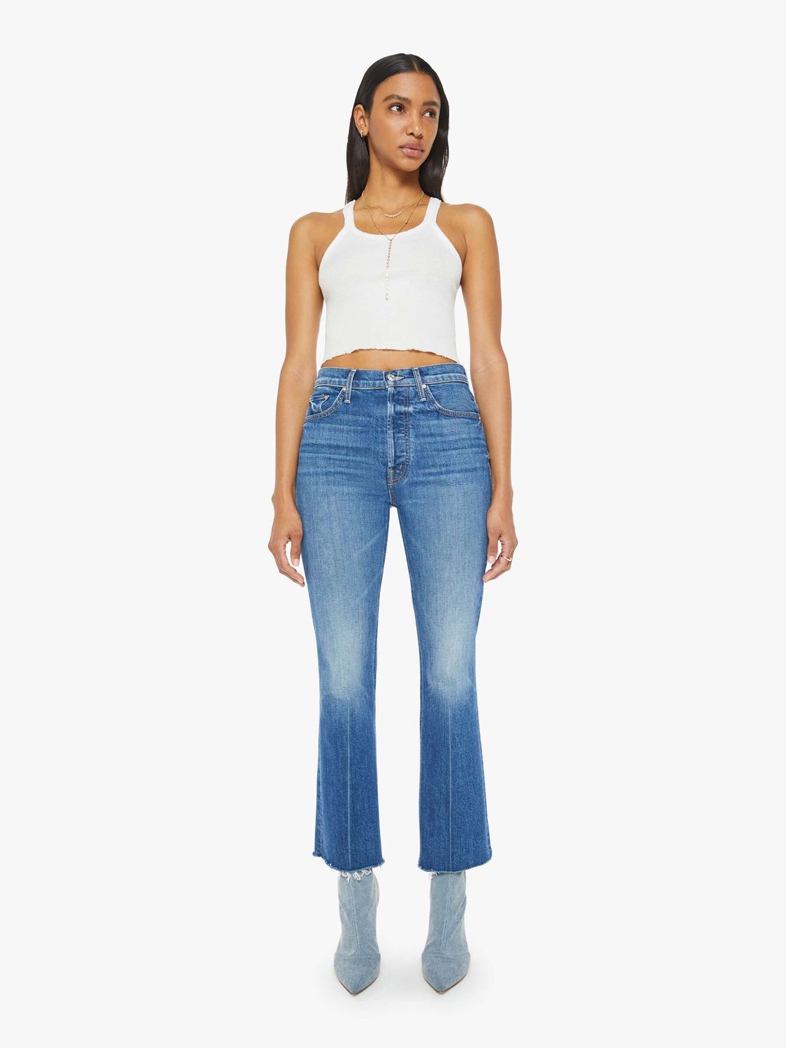 Mother Tripper Ankle Fray Jean in It's a Small World, Color: It's A Small World, Size: 25