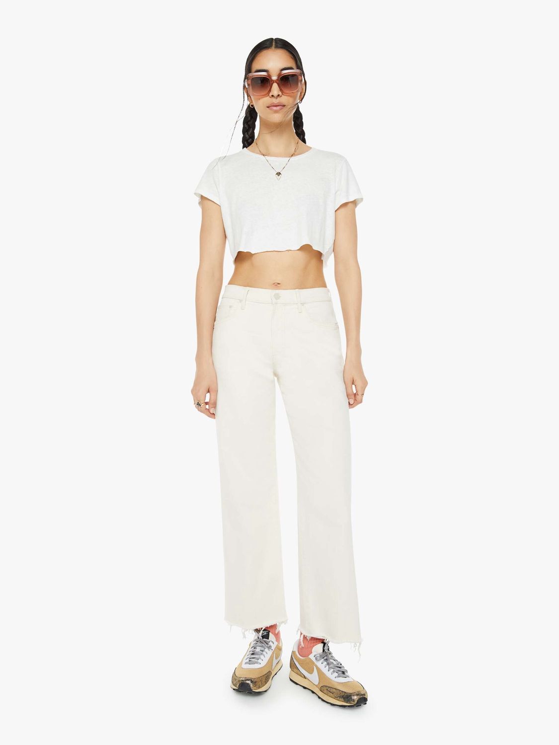 Mother Mid Rise Maven Ankle Fray Jean in Act Natural