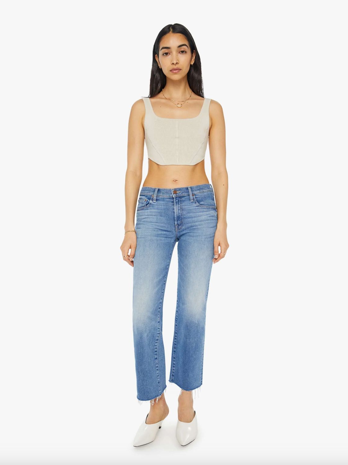 Mother Mid Rise Rambler Zip Ankle Fray Jean in Enjoy the Ride