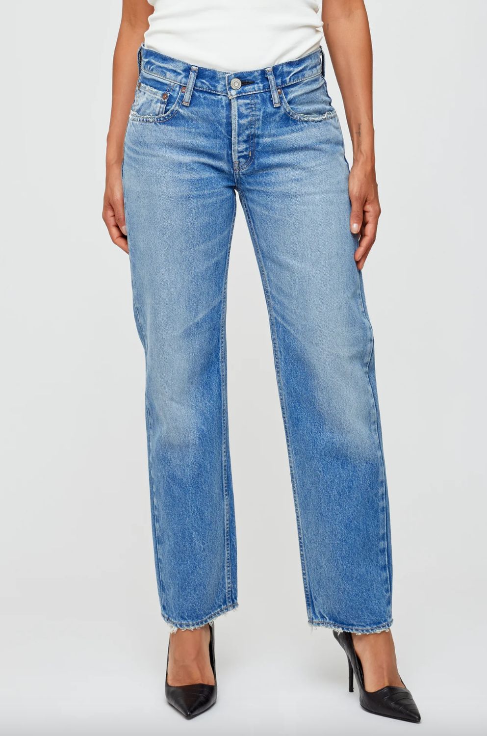 Moussy Cheval Straight Low Jean in Light Blue