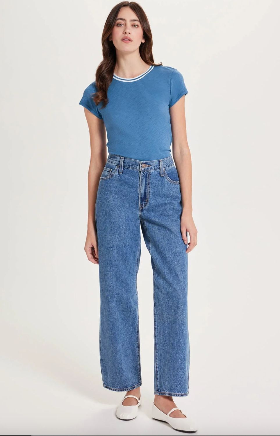 Goldie Metallic Tipped Ringer Tee in Riverside