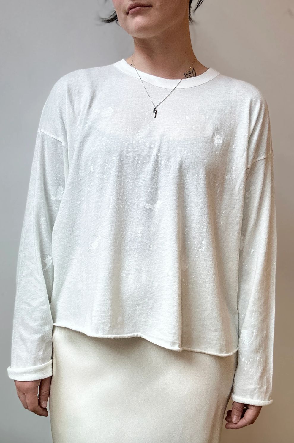 NSF Loffler Long Sleeve T in White Paint Splatter