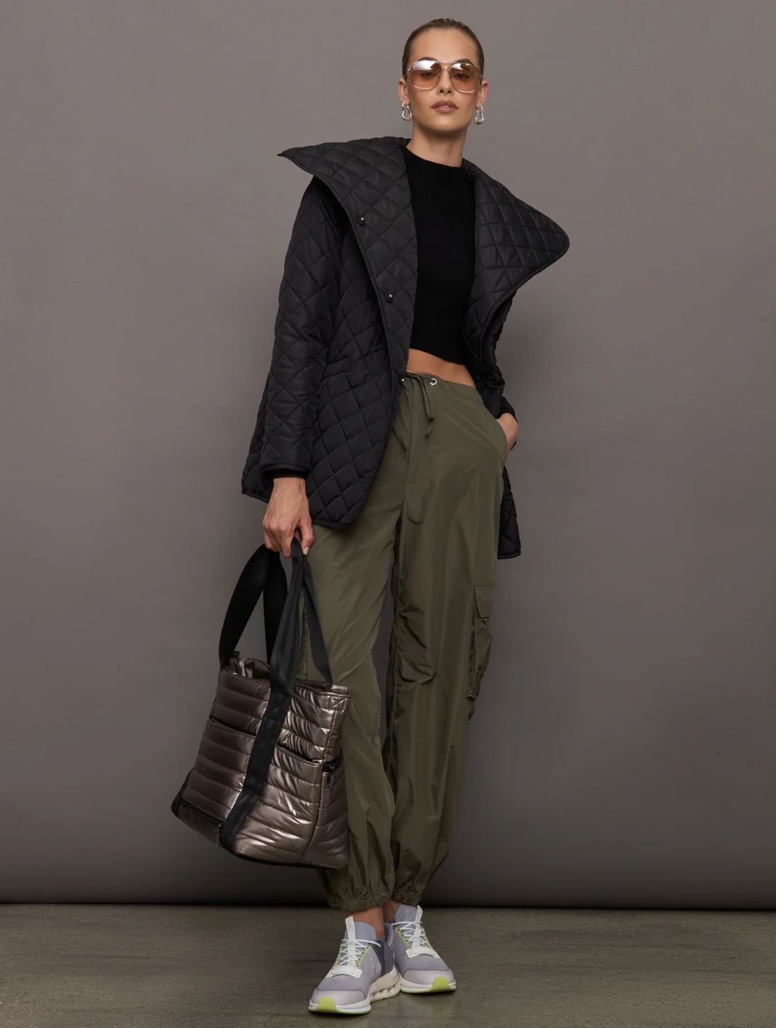 THEO The Label Theia Taffeta Cargo Pant in Army Green