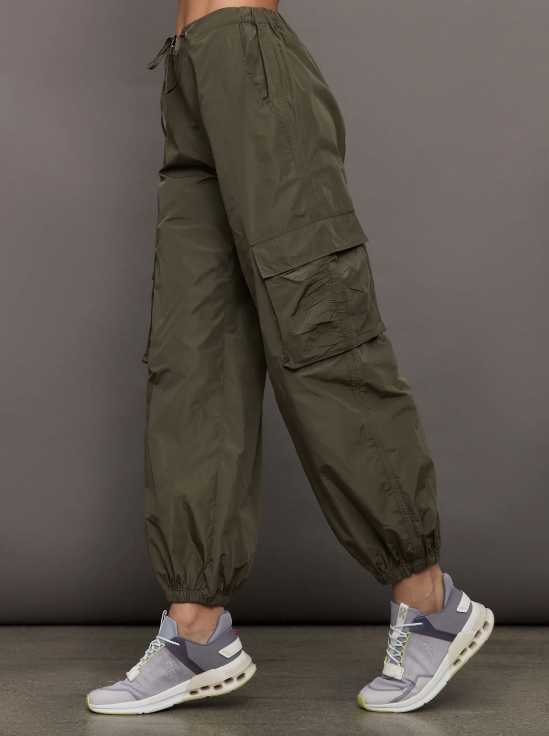 THEO The Label Theia Taffeta Cargo Pant in Army Green
