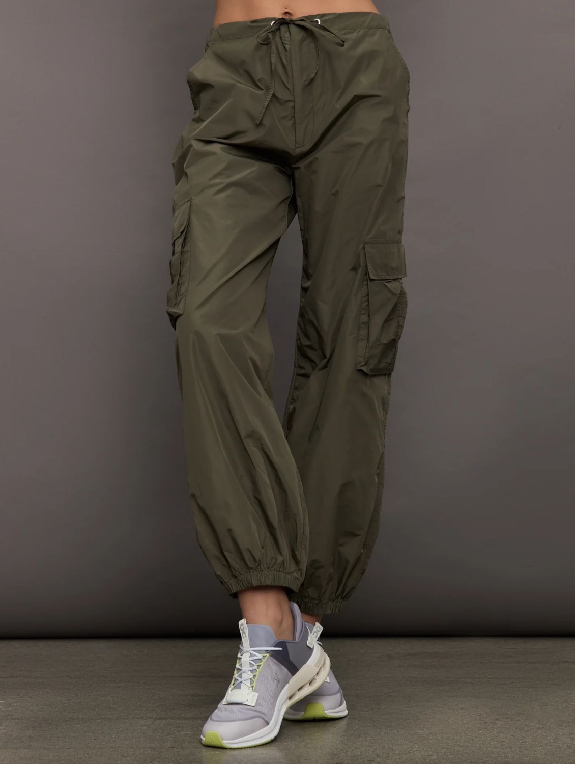 THEO The Label Theia Taffeta Cargo Pant in Army Green