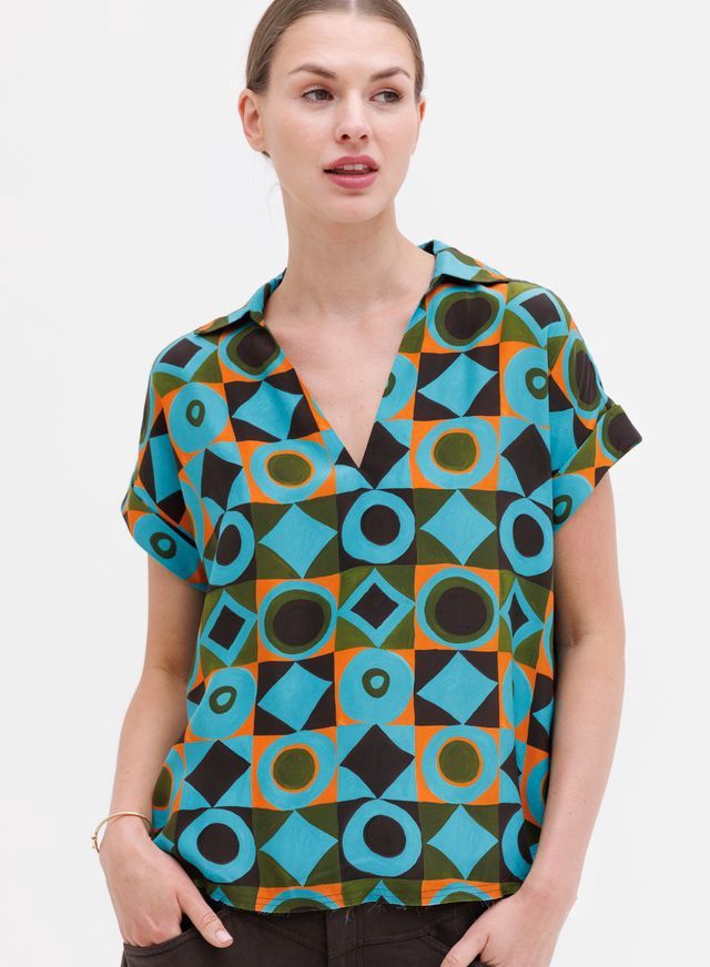 Go Silk Polo Redux Top, Color: Op Art, Size: XS