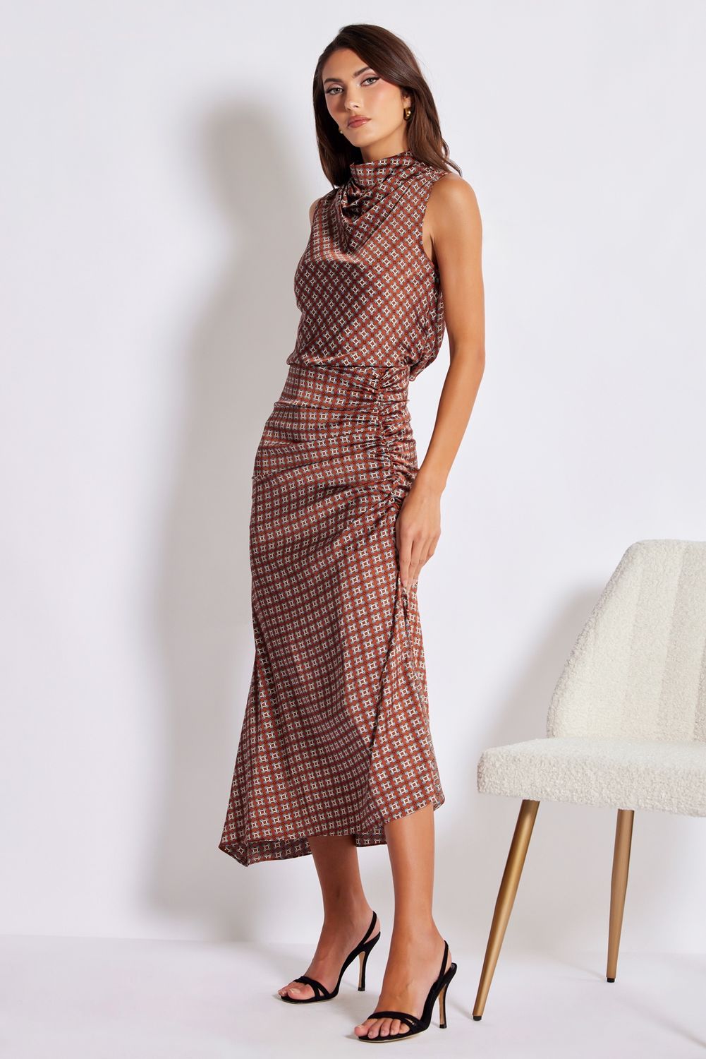 Bishop + Young Asymmetrical Midi Skirt in Copper Heritage