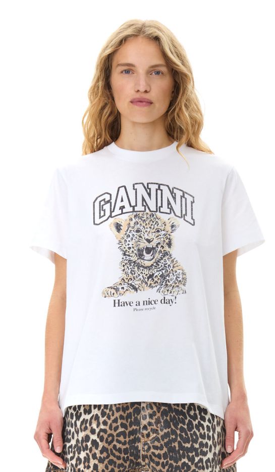 GANNI Leopard Basic Jersey Tee