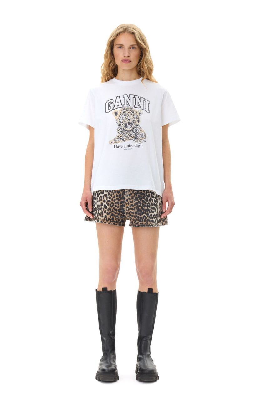 GANNI Leopard Basic Jersey Tee