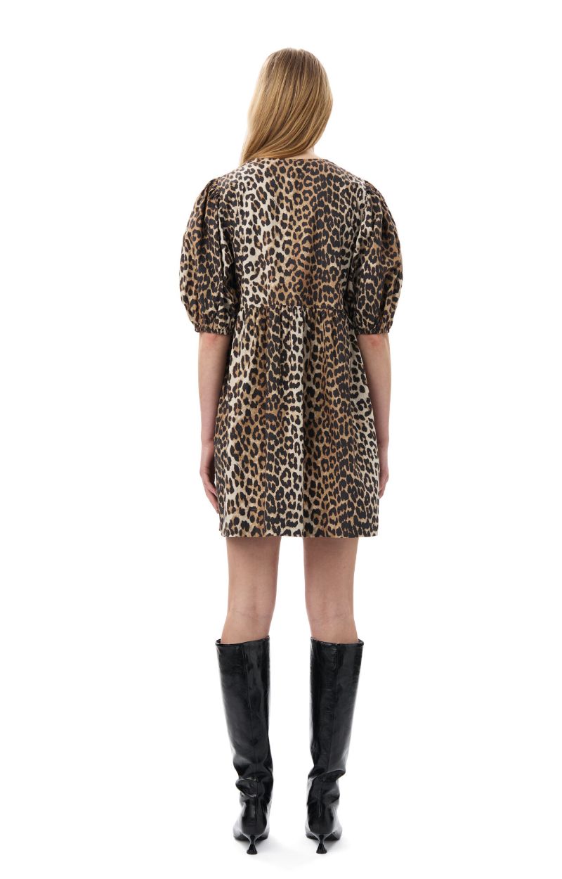 GANNI Leopard Tie String Mini Dress