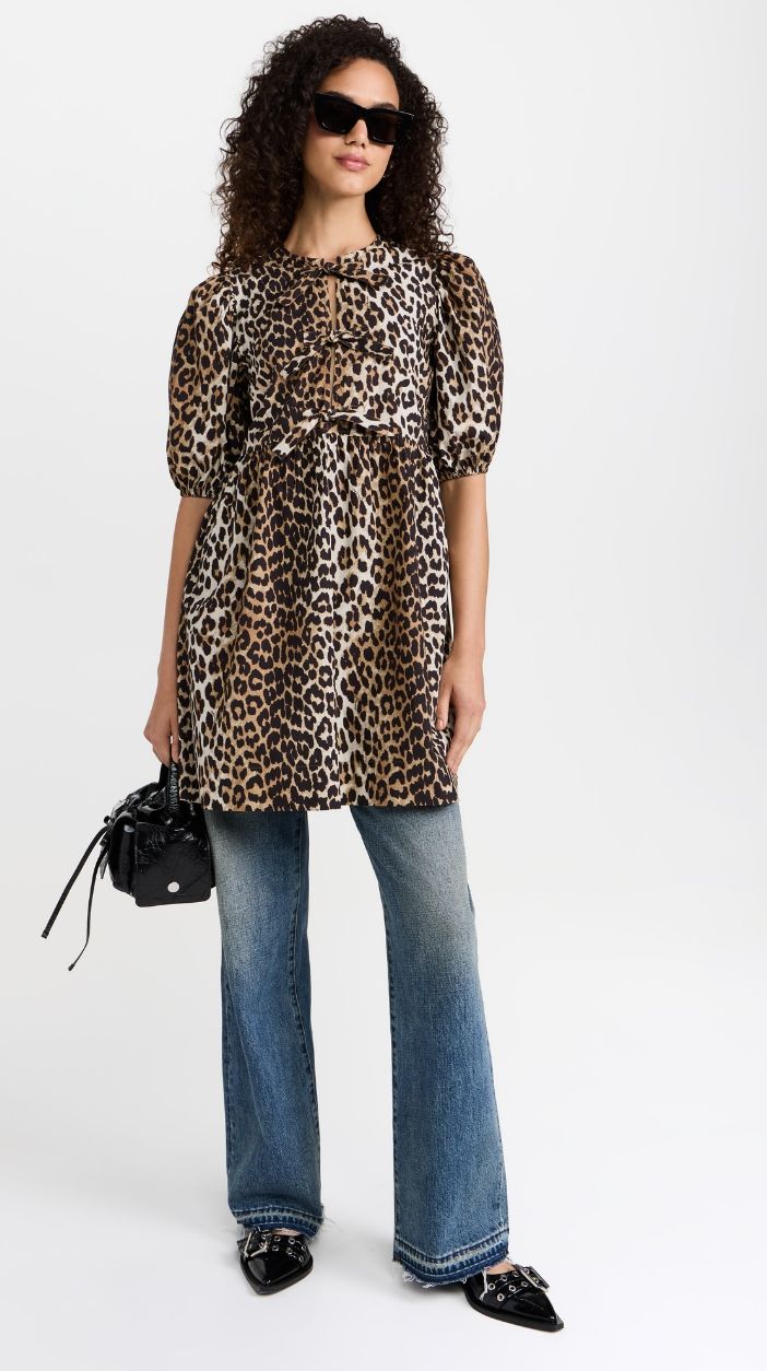 GANNI Leopard Tie String Mini Dress