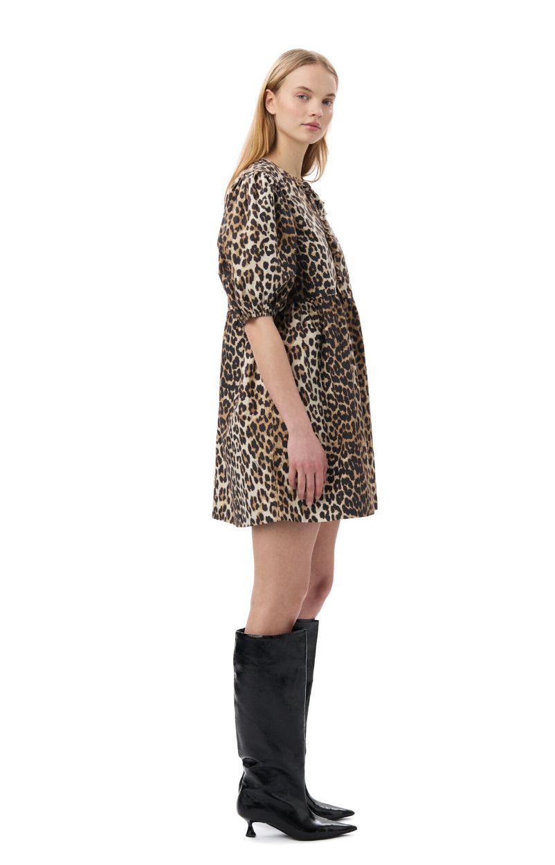 GANNI Leopard Tie String Mini Dress