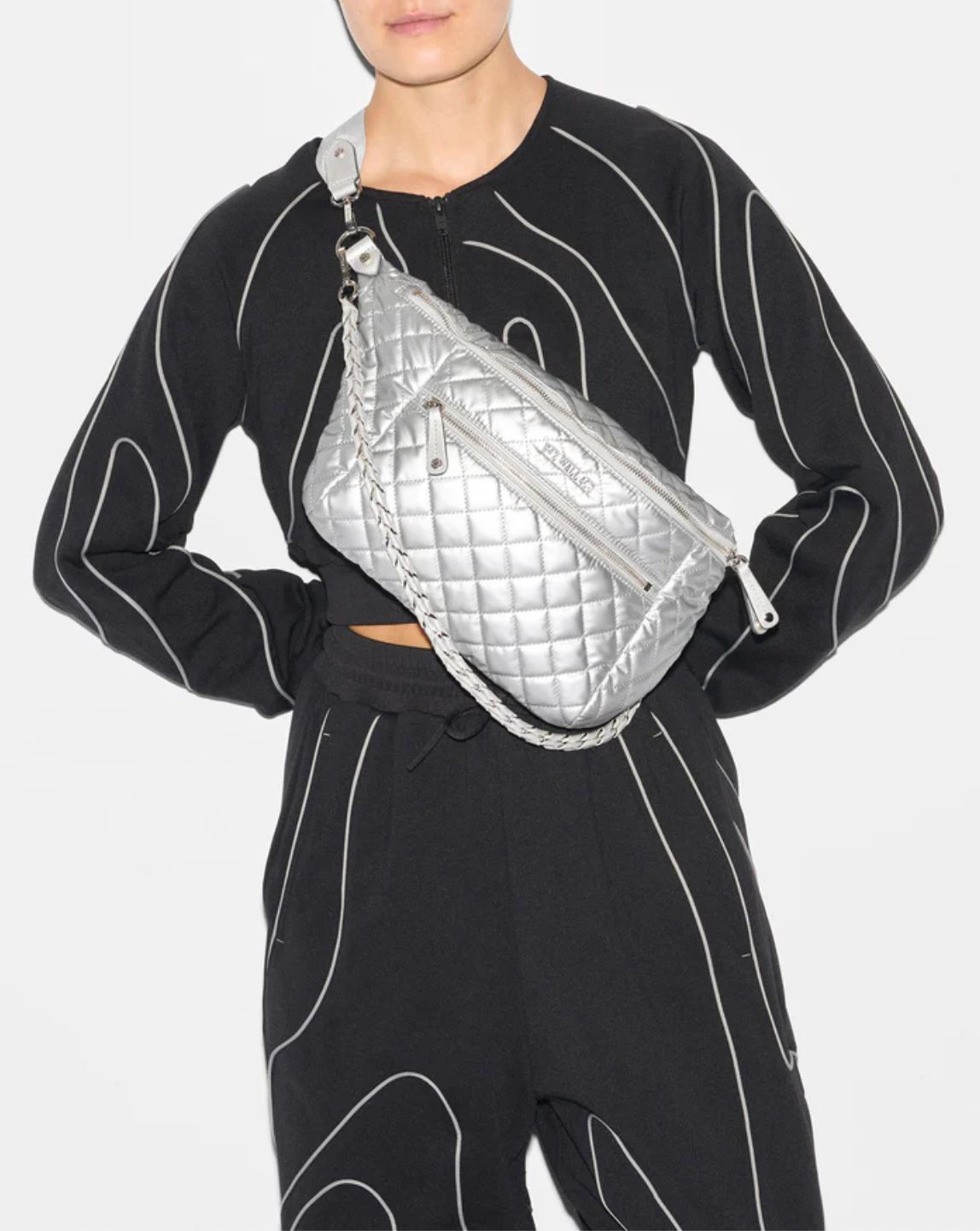 MZ Wallace Crosby Sling Bag in Matte Silver