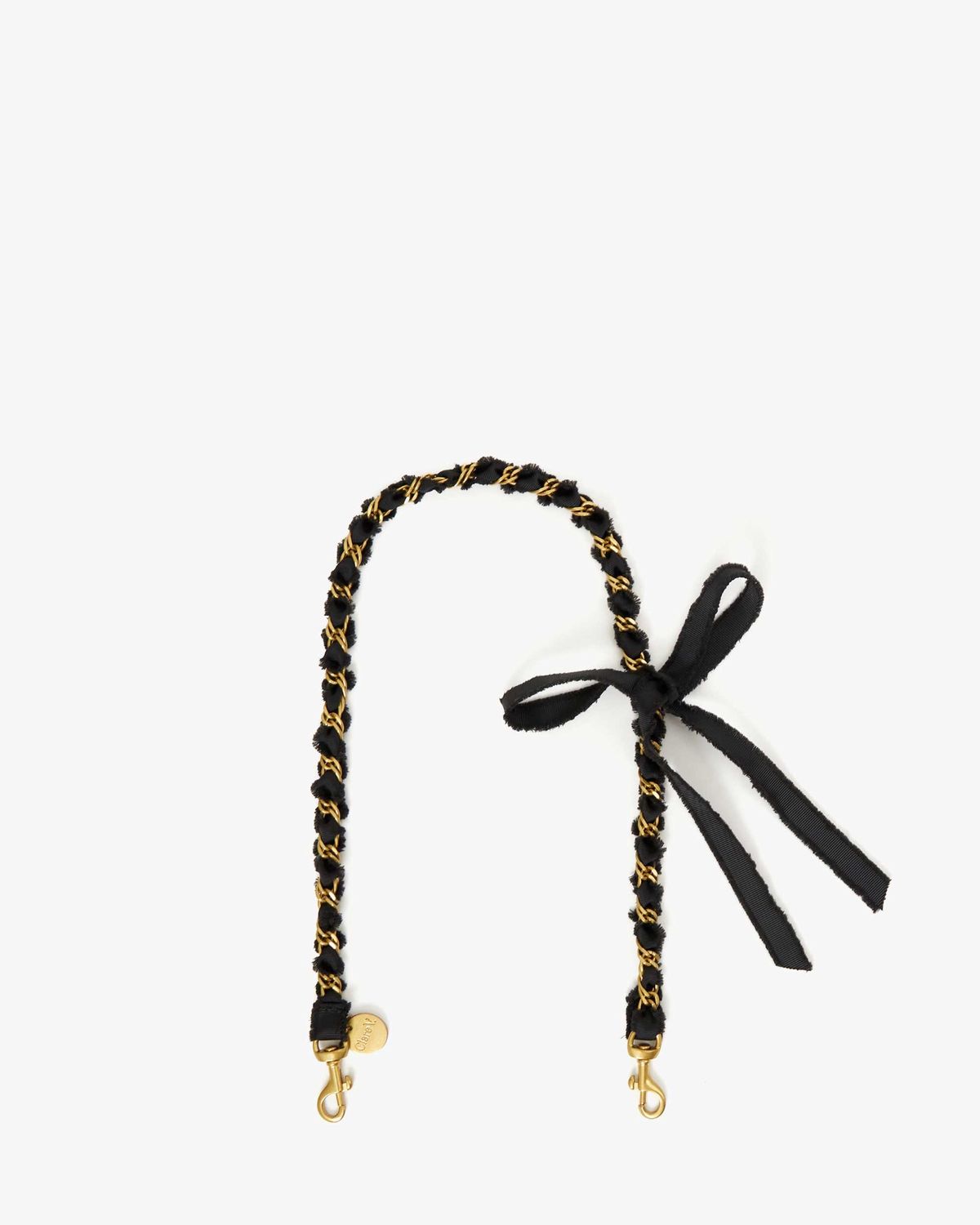 Clare V Matte Gold Chain Shoulder Strap with Bow Detail, Color: Black