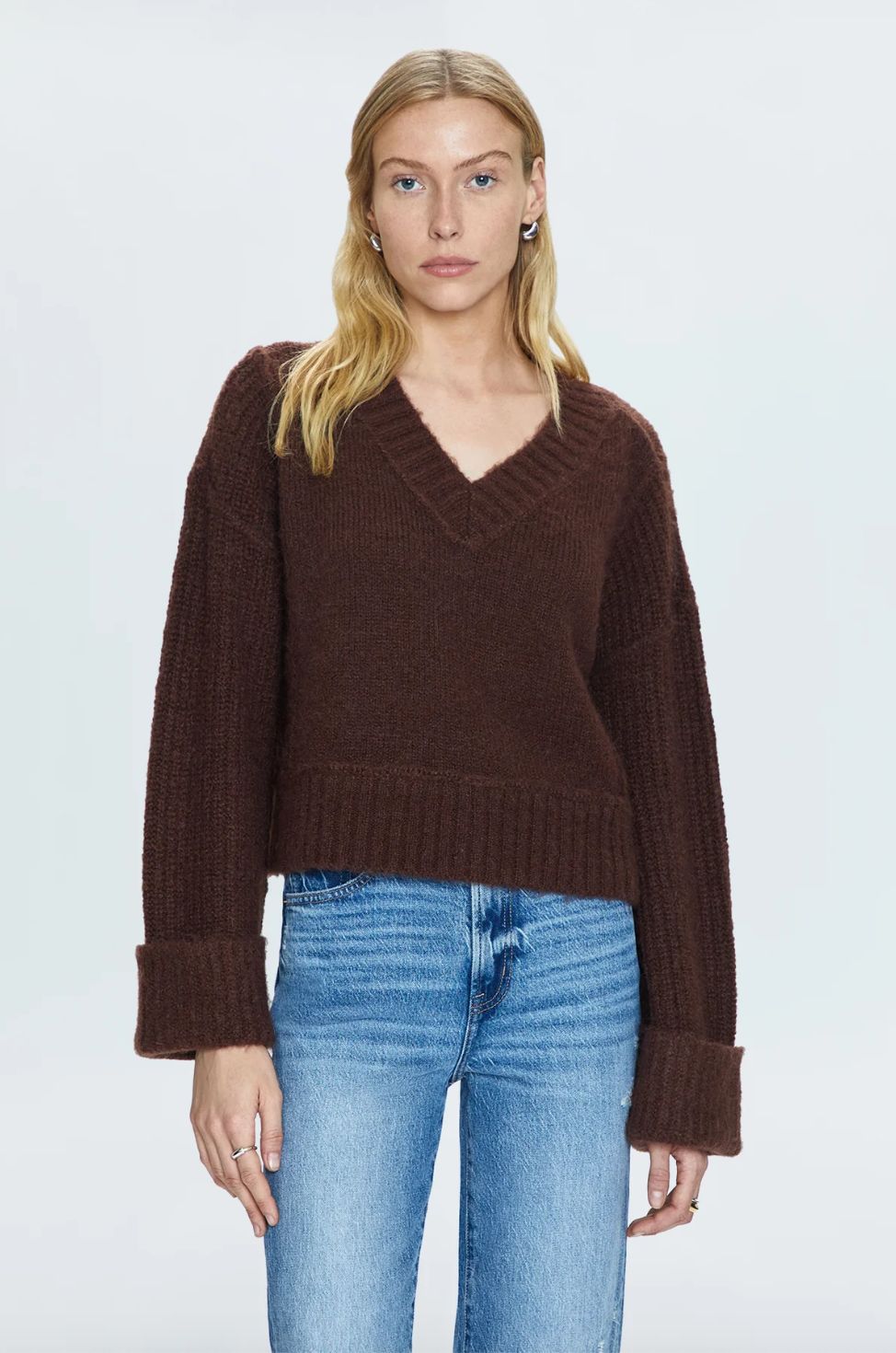 Pistola Joy Cropped Boxy Sweater in Dark Roast