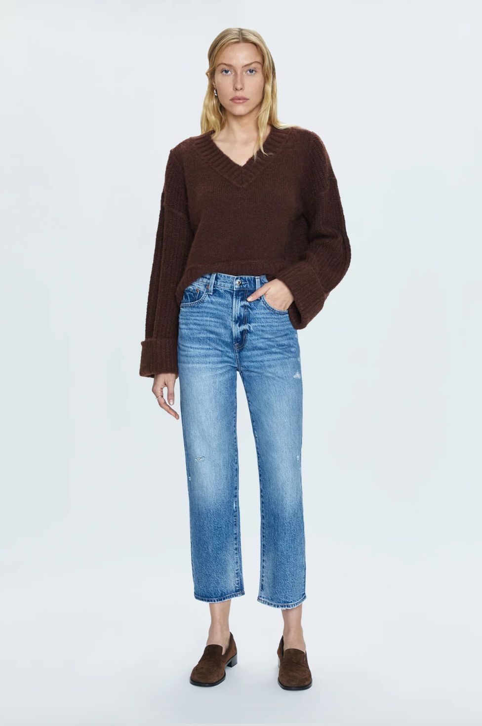 Pistola Joy Cropped Boxy Sweater in Dark Roast