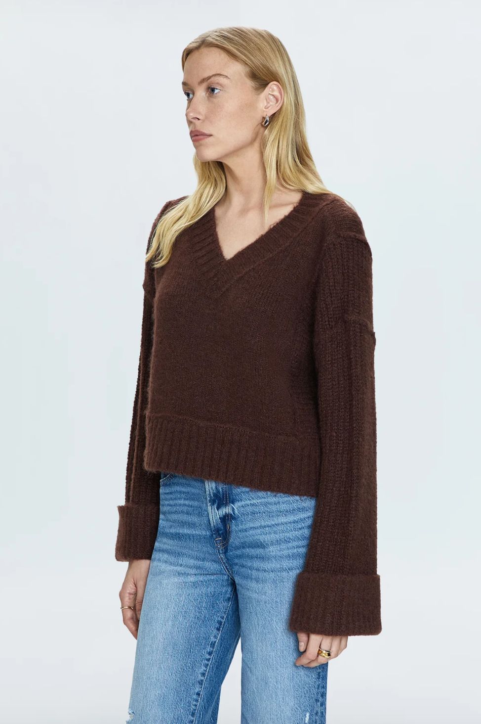 Pistola Joy Cropped Boxy Sweater in Dark Roast