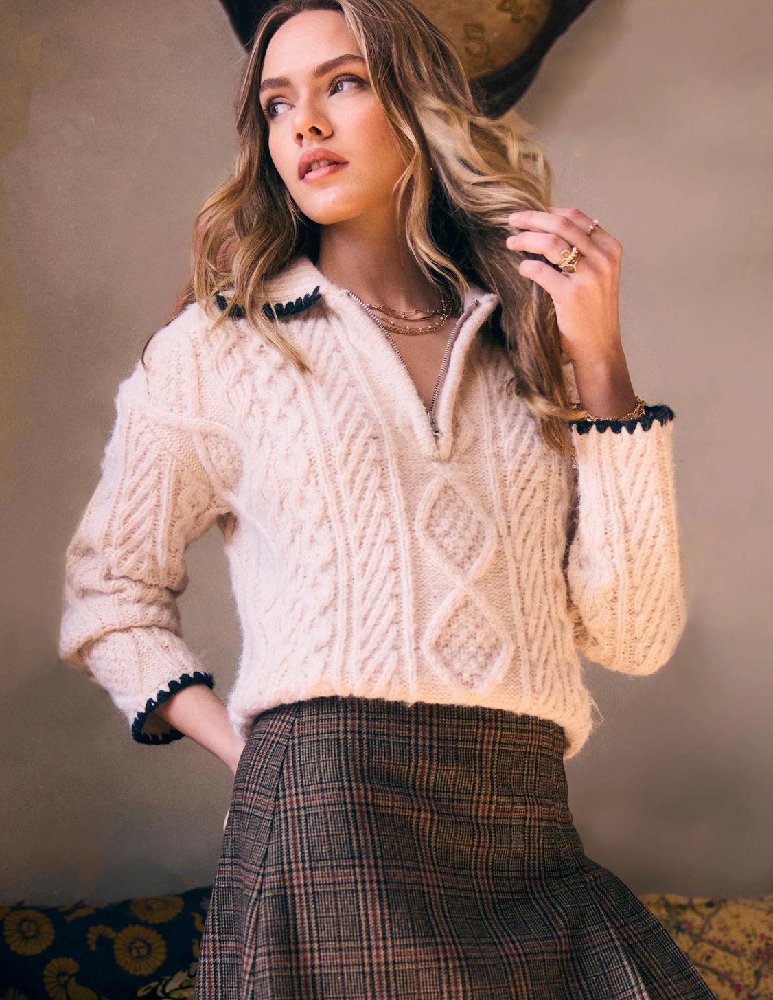 Heartloom Ivana Half-Zip Cable Sweater