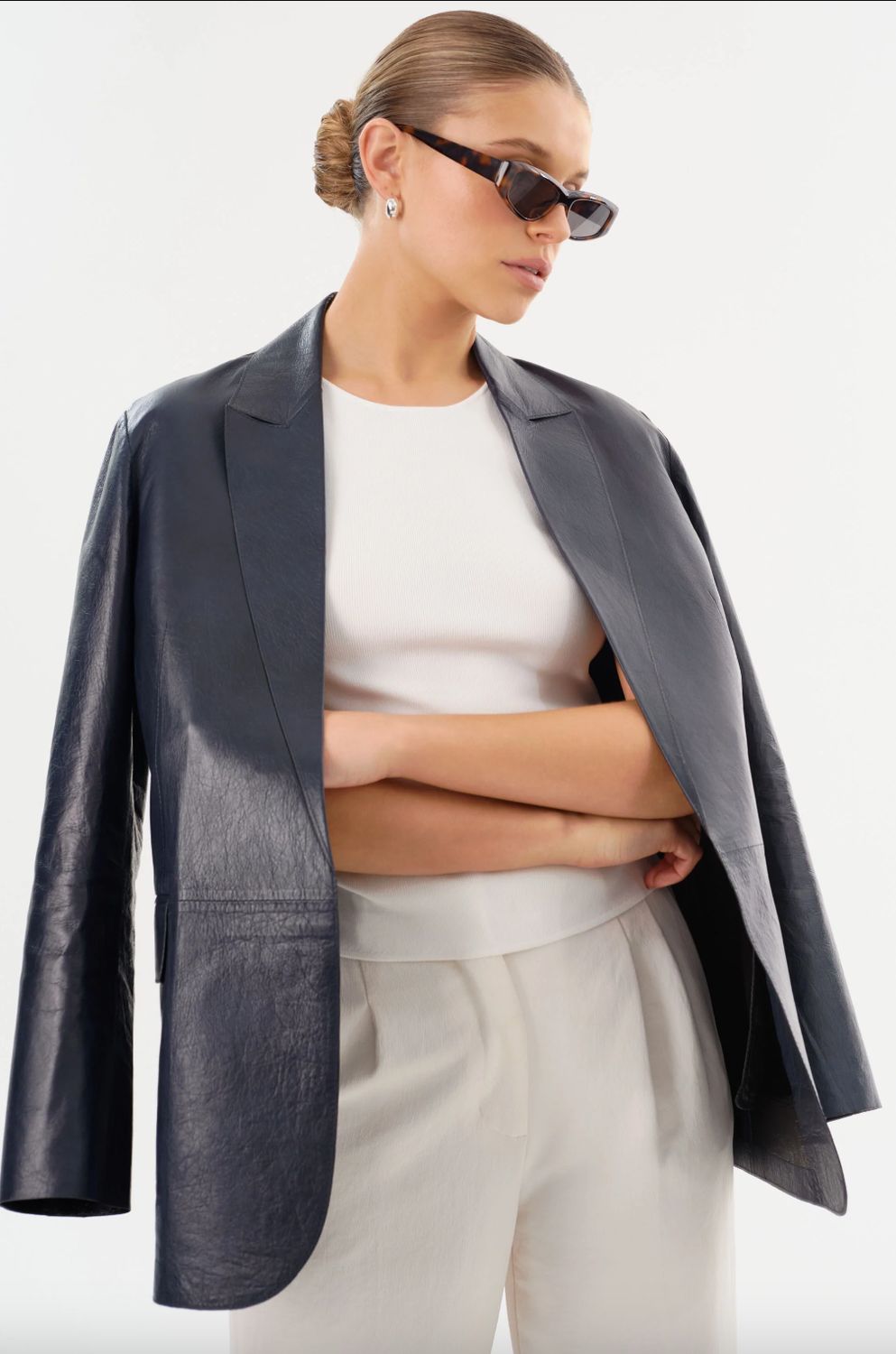 Lamarque Quirina Navy Leather Blazer