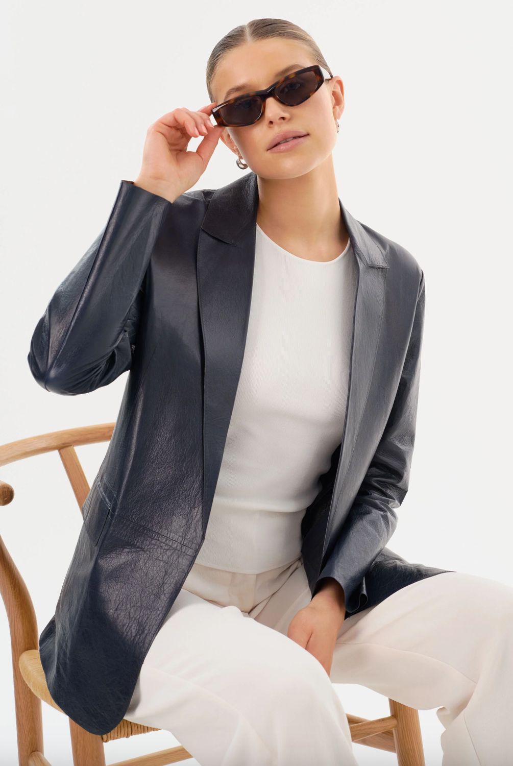 Lamarque Quirina Navy Leather Blazer