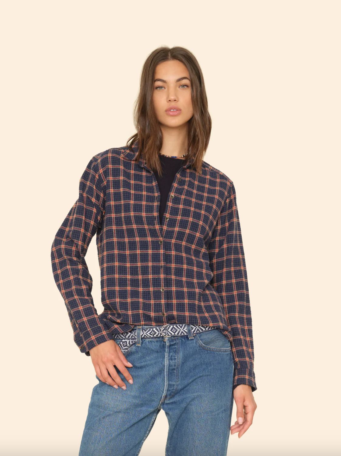 Xirena Scout Shirt in Navy Brick Check