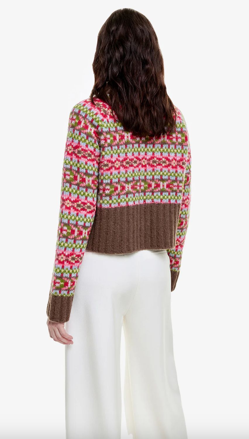 Smythe Cropped Crewneck Sweater in Pink Fair Isle