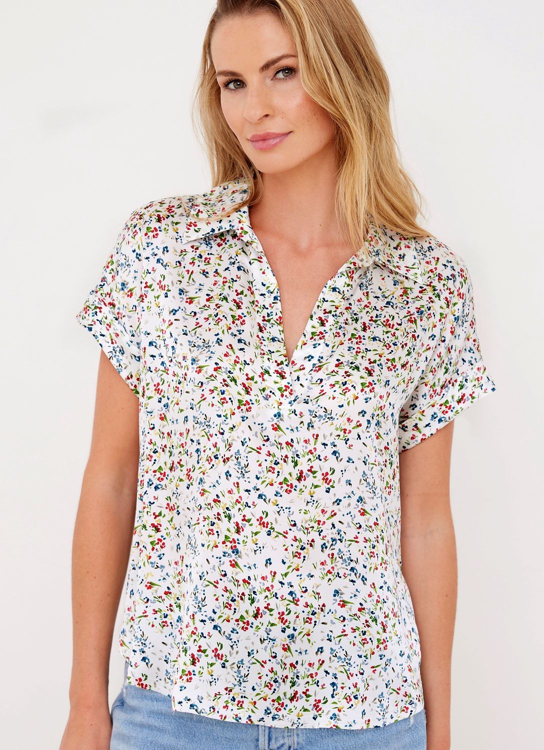 Go Silk Go Luxe Printed Polo in Meadowland