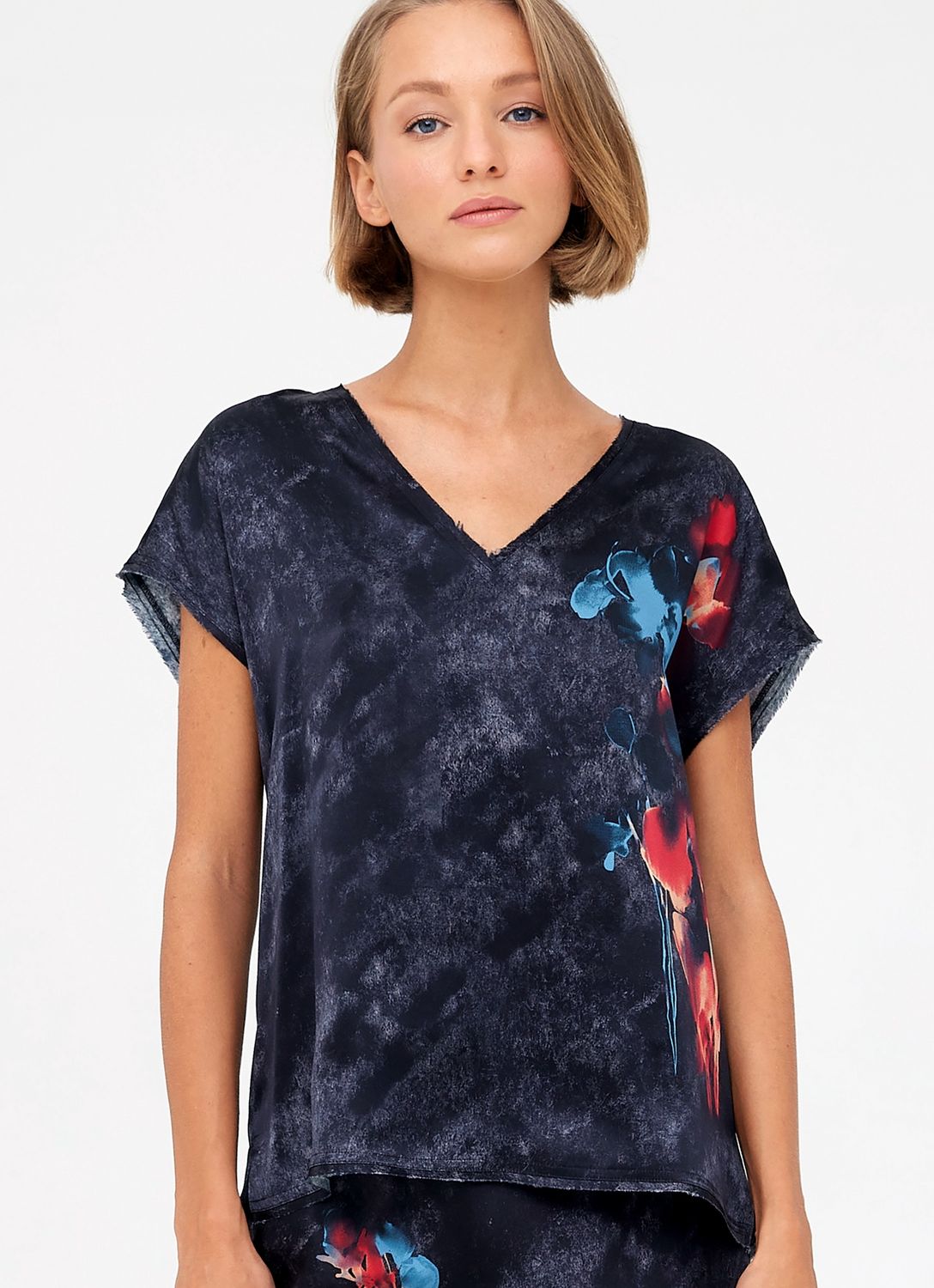 Go Silk Go Raw Revisited Place Print Blackout Top