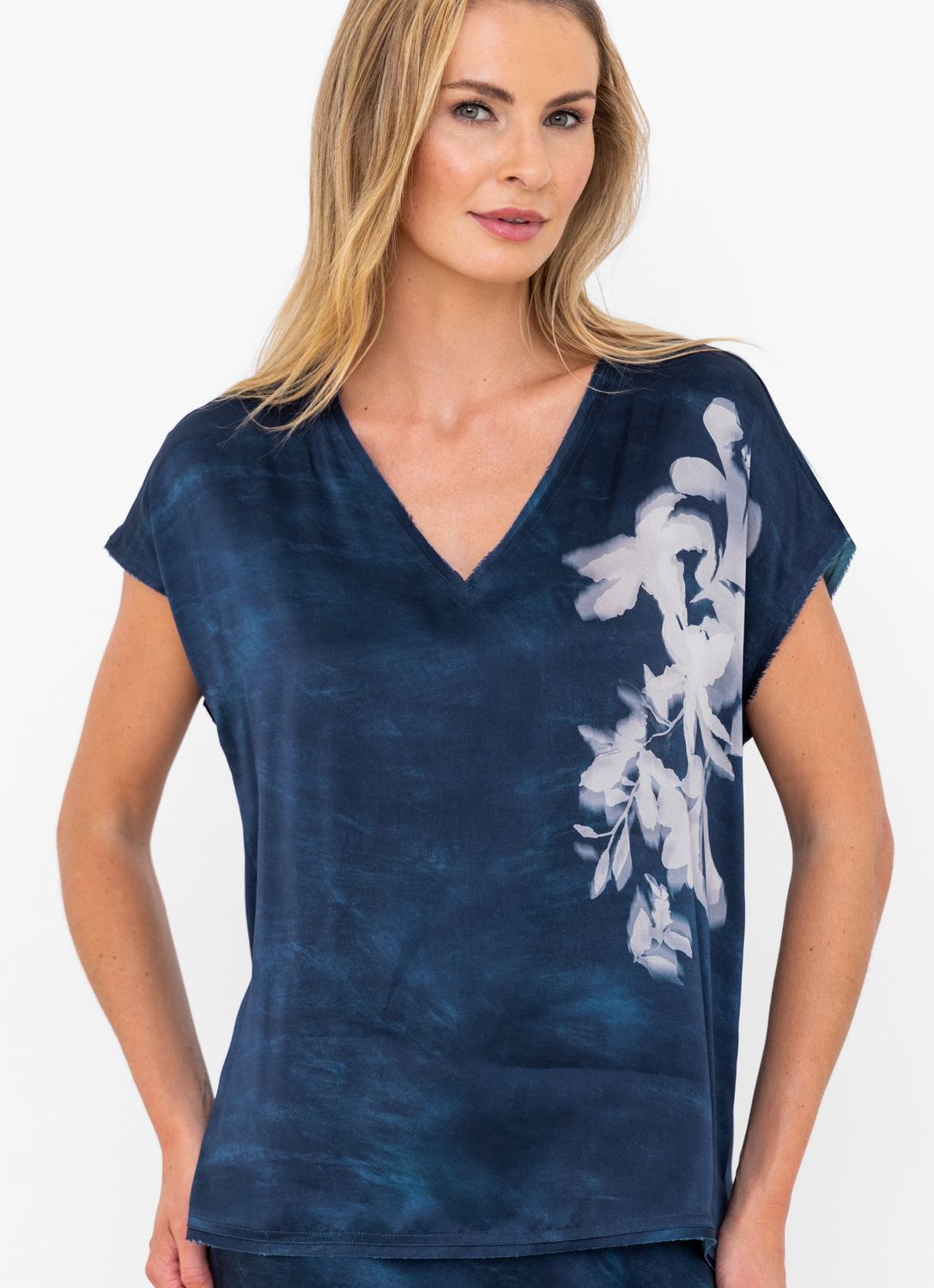 Go Silk Go Raw Revisited Blue Bird Print Blouse