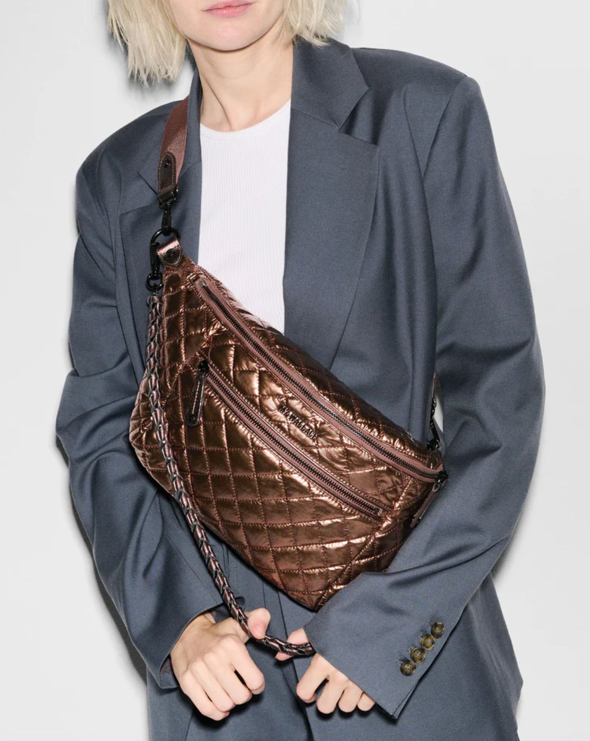 MZ Wallace Crosby Sling Bag in Copper Metallic Lacquer