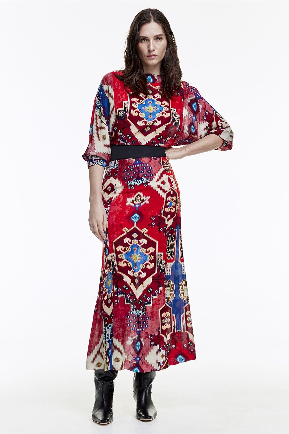 Smythe Dolman Midi Dress in Crimson Persian