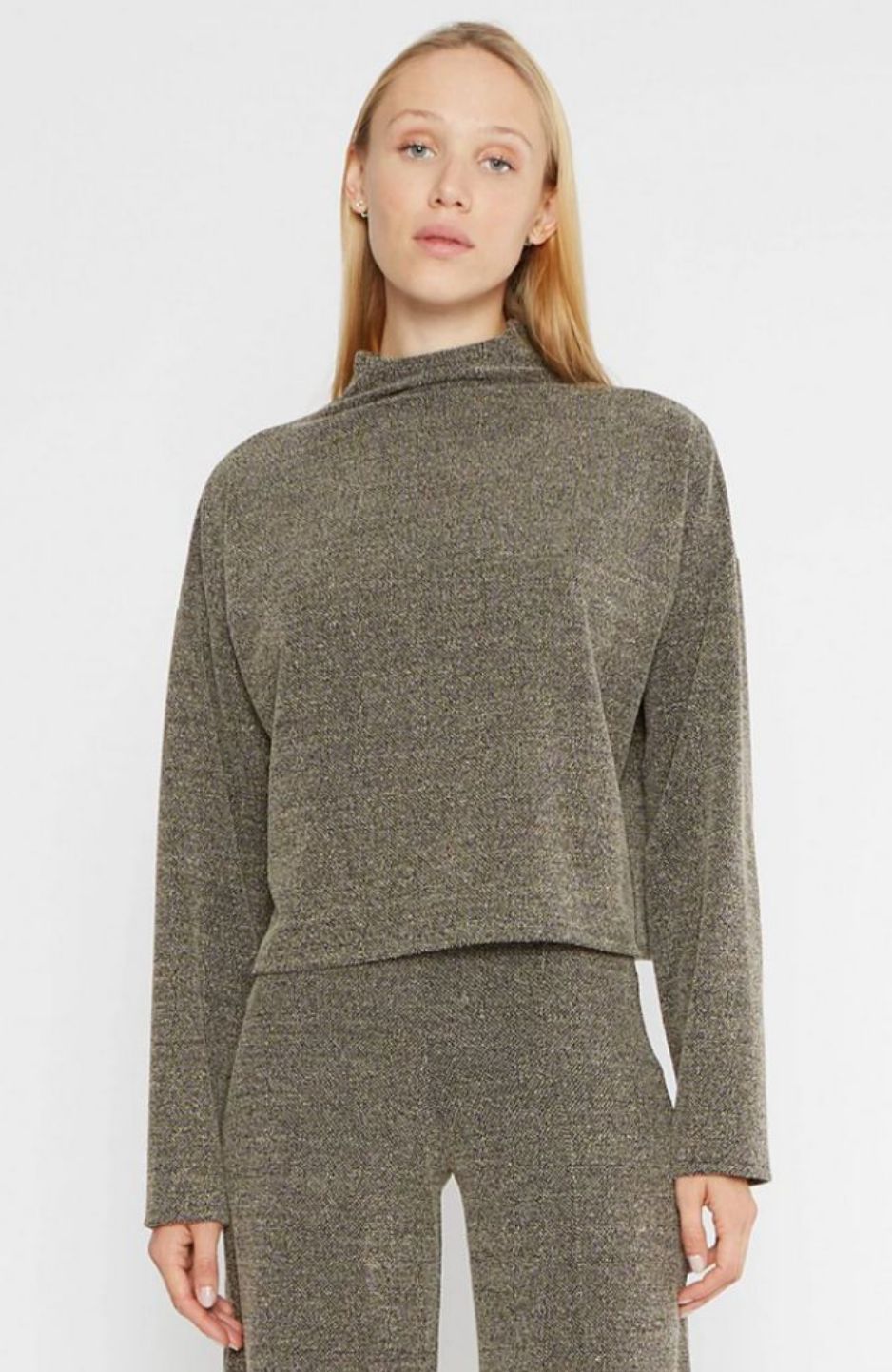 Ripley Rader Tweed Funnel Neck Top in Pebble