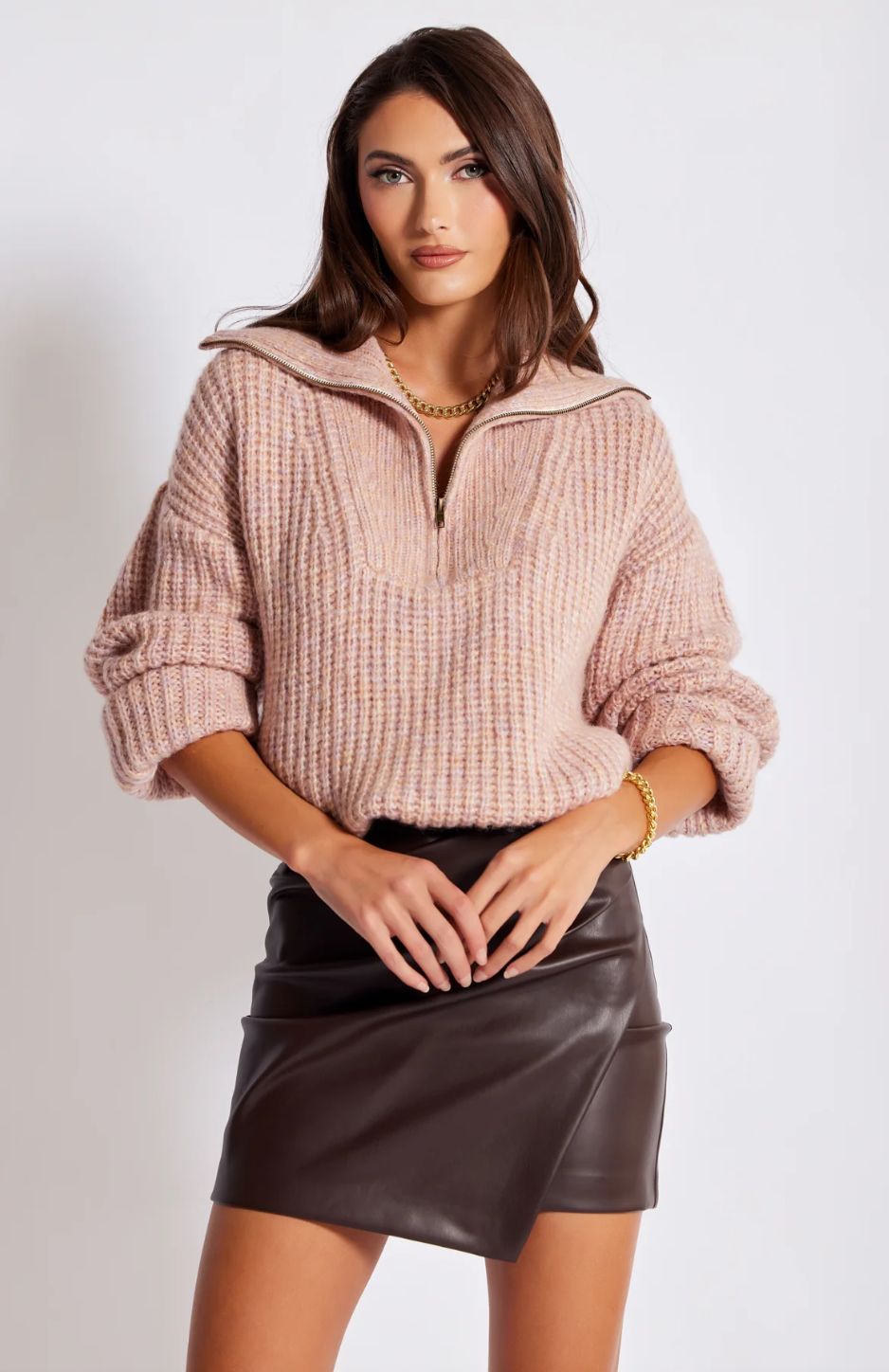 Bishop + Young Cozy Quarter Zip Sweater in Chai