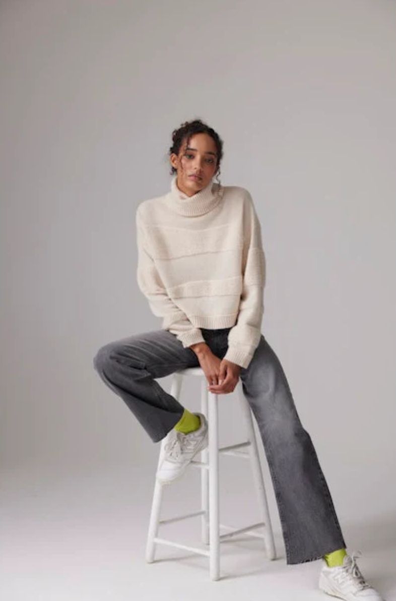 Colorush Plush Stitch Roll Neck Sweater in Ivory