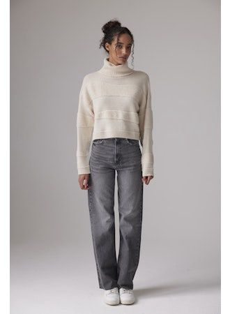 Colorush Plush Stitch Roll Neck Sweater in Ivory