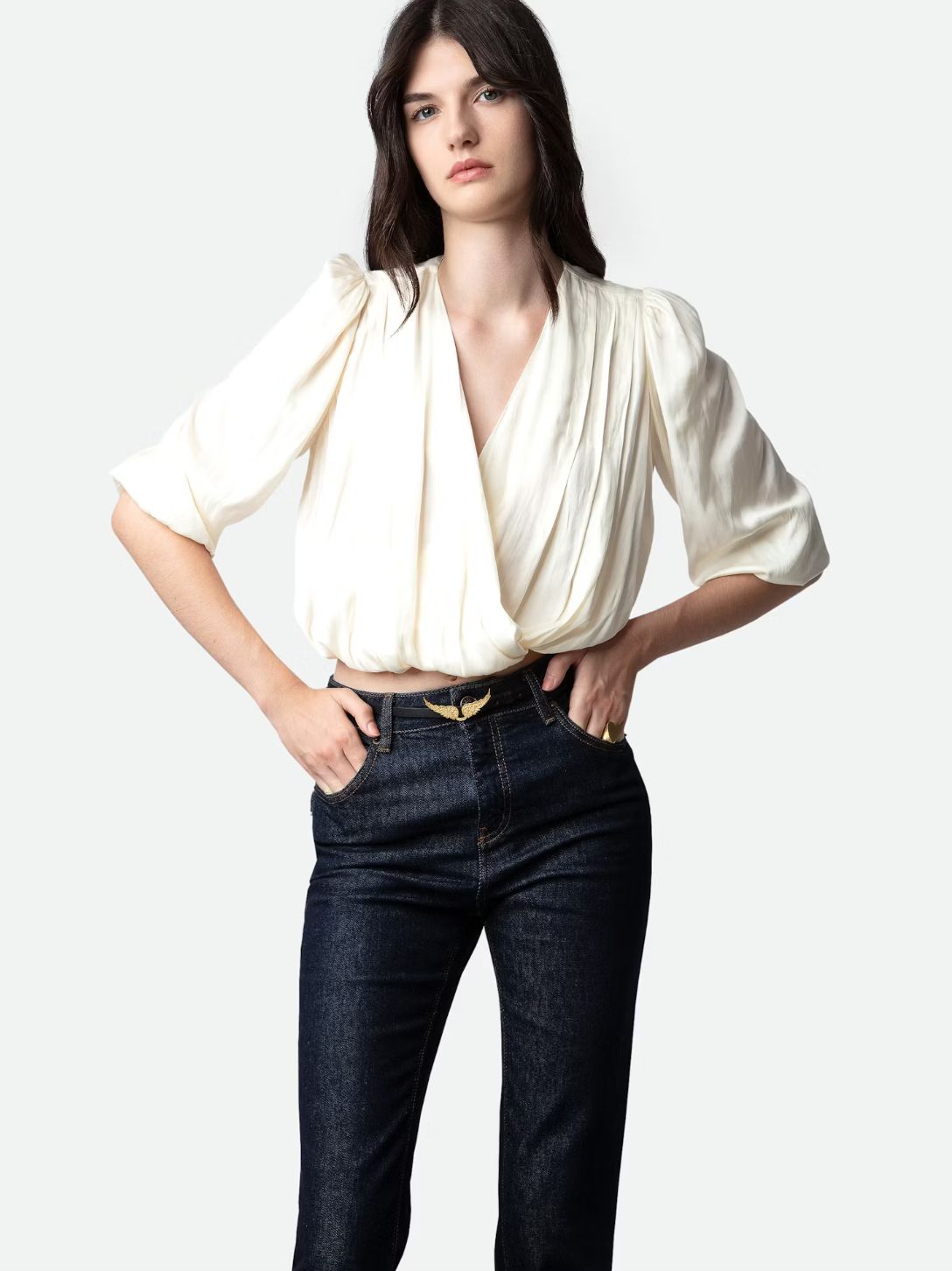 Zadig  &amp; Voltaire Tyfon Draped Satin Blouse in Ivory