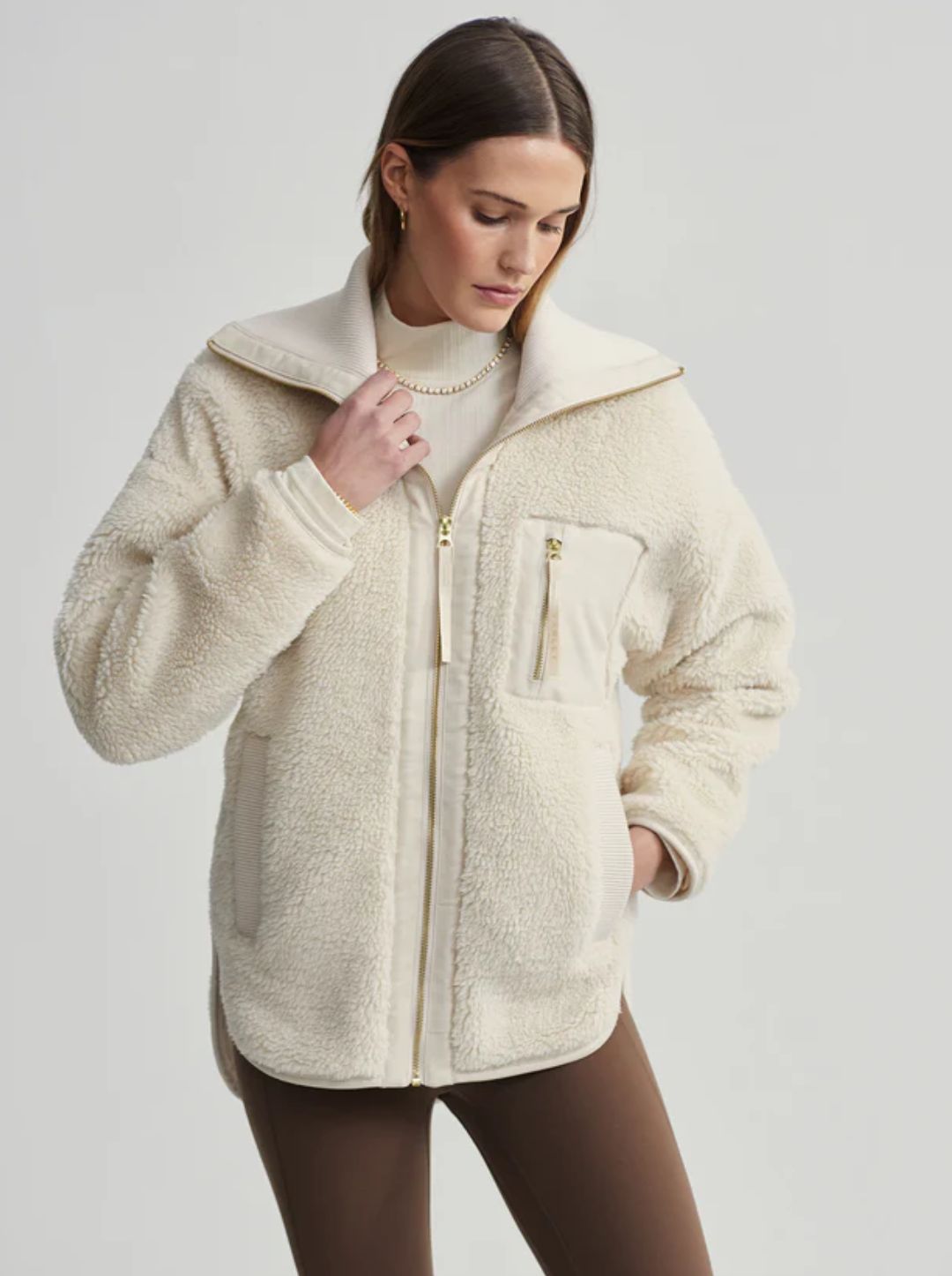 Varley Myla Zip-Through Jacket in Sandshell