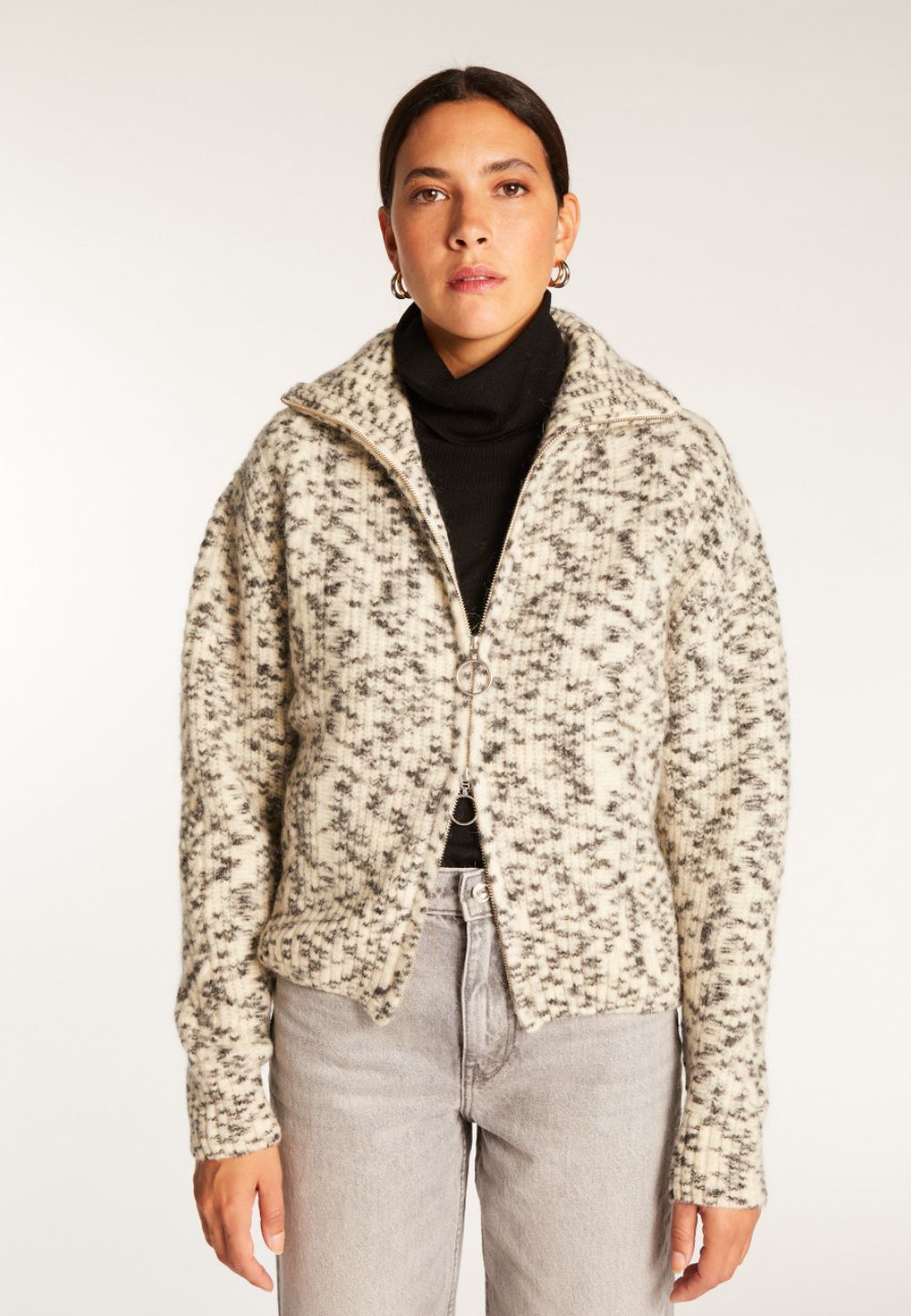 Maison Montagut Valentine Zip-up Sweater in Leo Ecru
