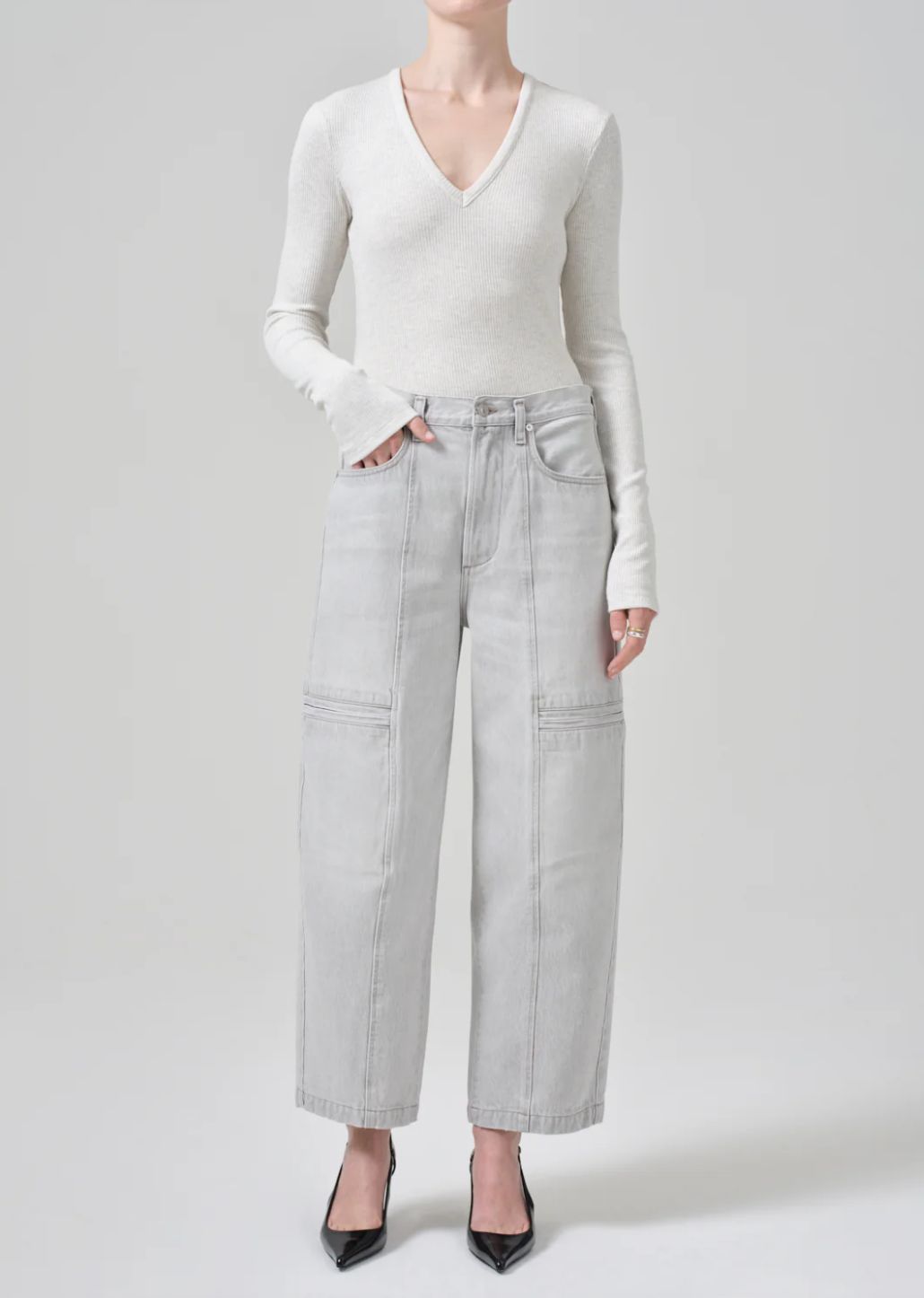 Citizens of Humanity Emma V-Neck Long Sleeve Tee in Pashmina