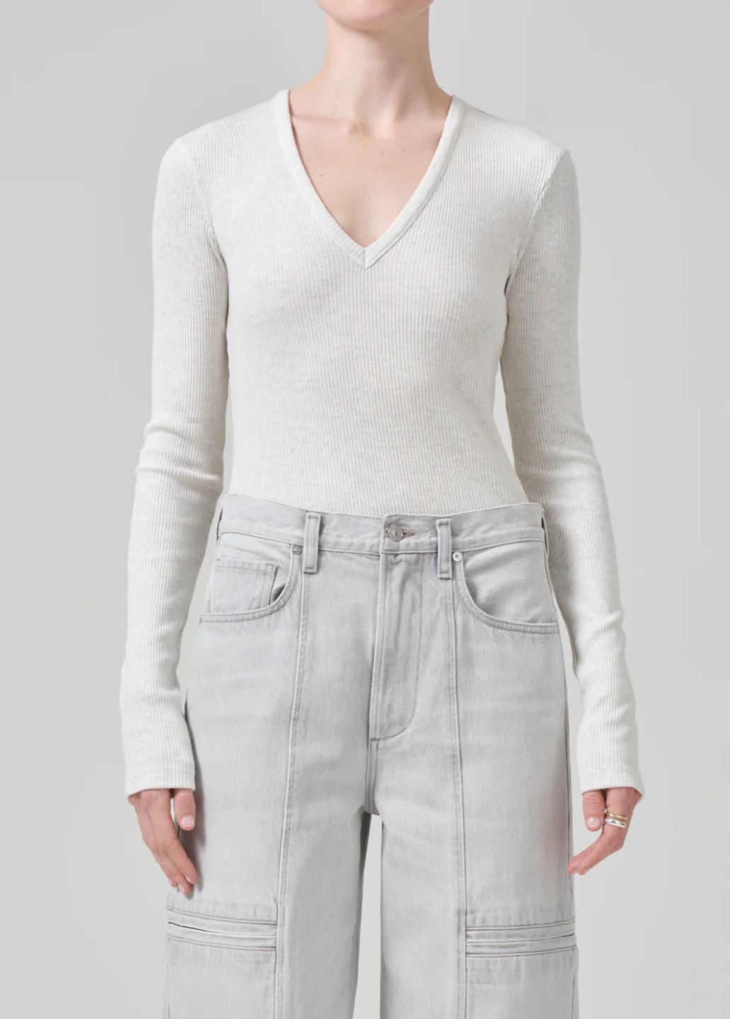 Citizens of Humanity Emma V-Neck Long Sleeve Tee in Pashmina