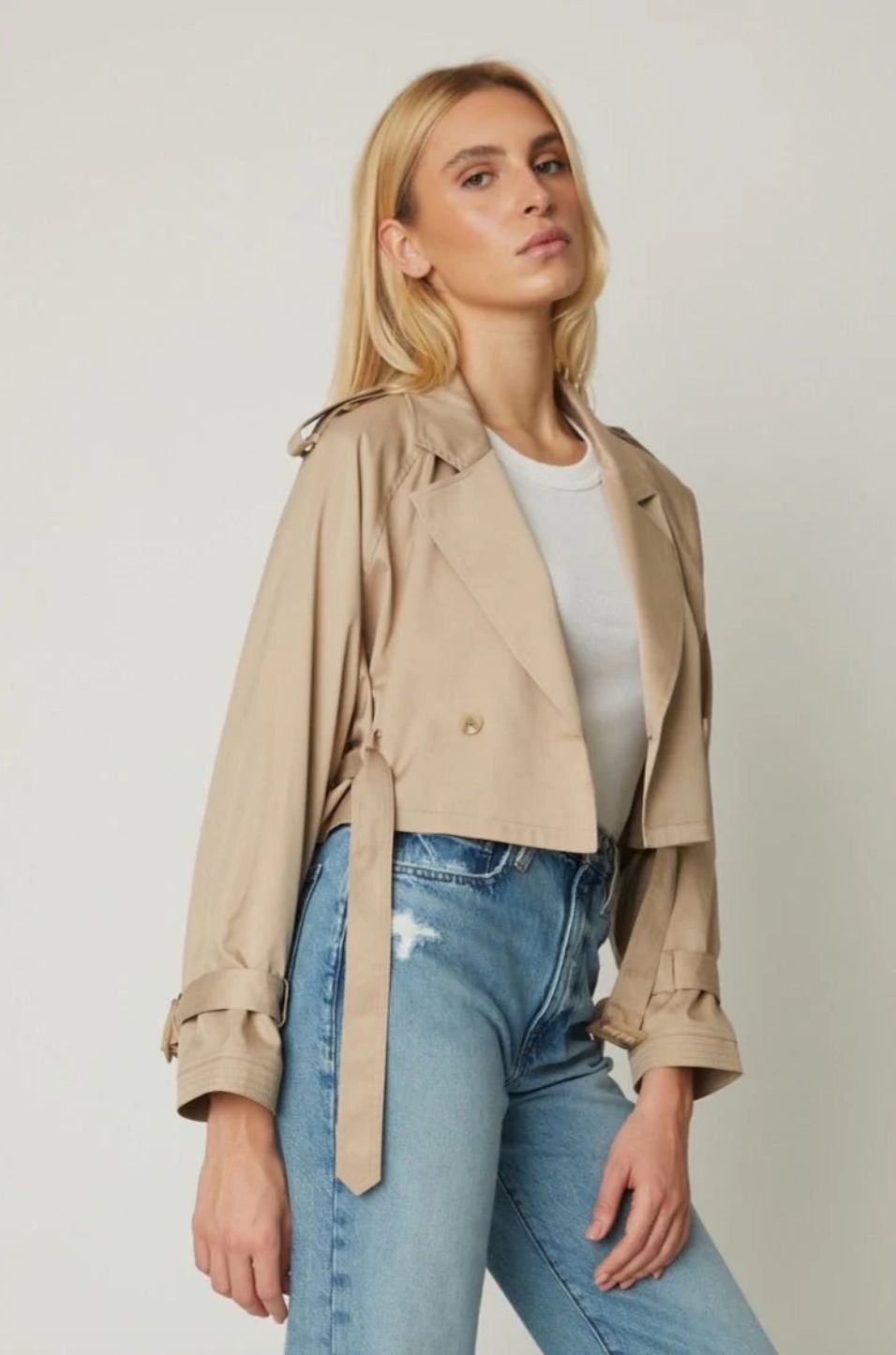 JS71 Olivia Cropped Trench in Khaki