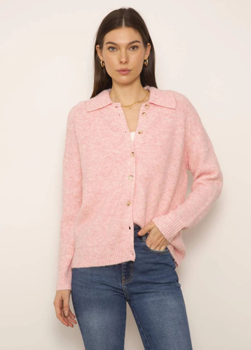 Central Park West Millie Oversized Polo Sweater in Pink