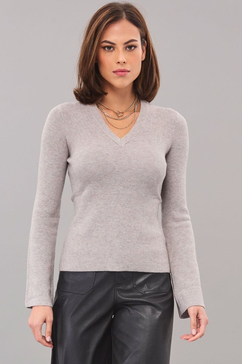 Lola &amp; Sophie V-Neck Flare Sleeve Sweater