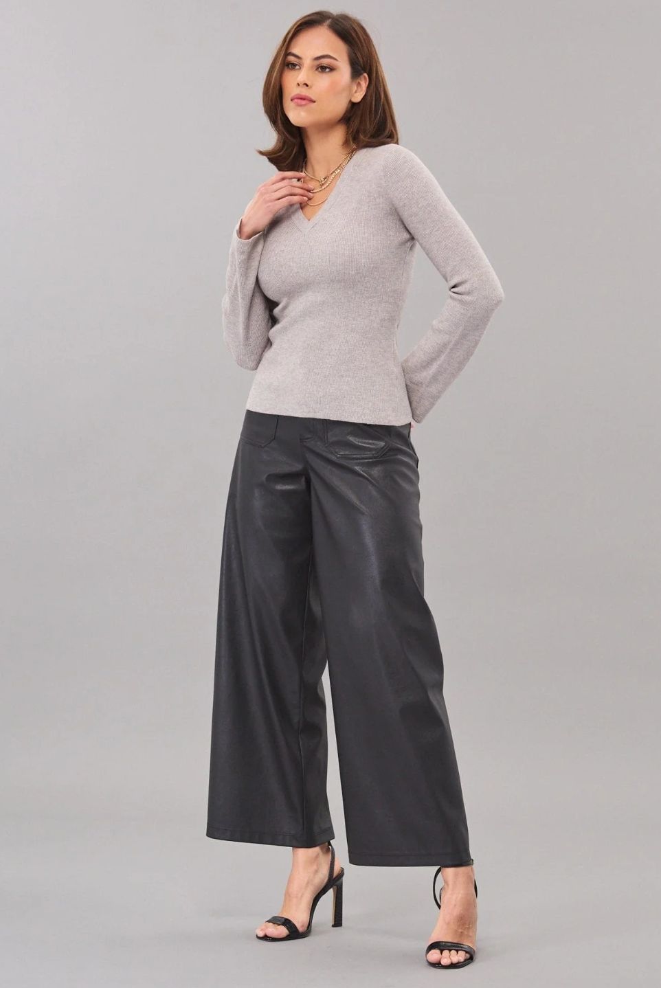 Lola &amp; Sophie V-Neck Flare Sleeve Sweater
