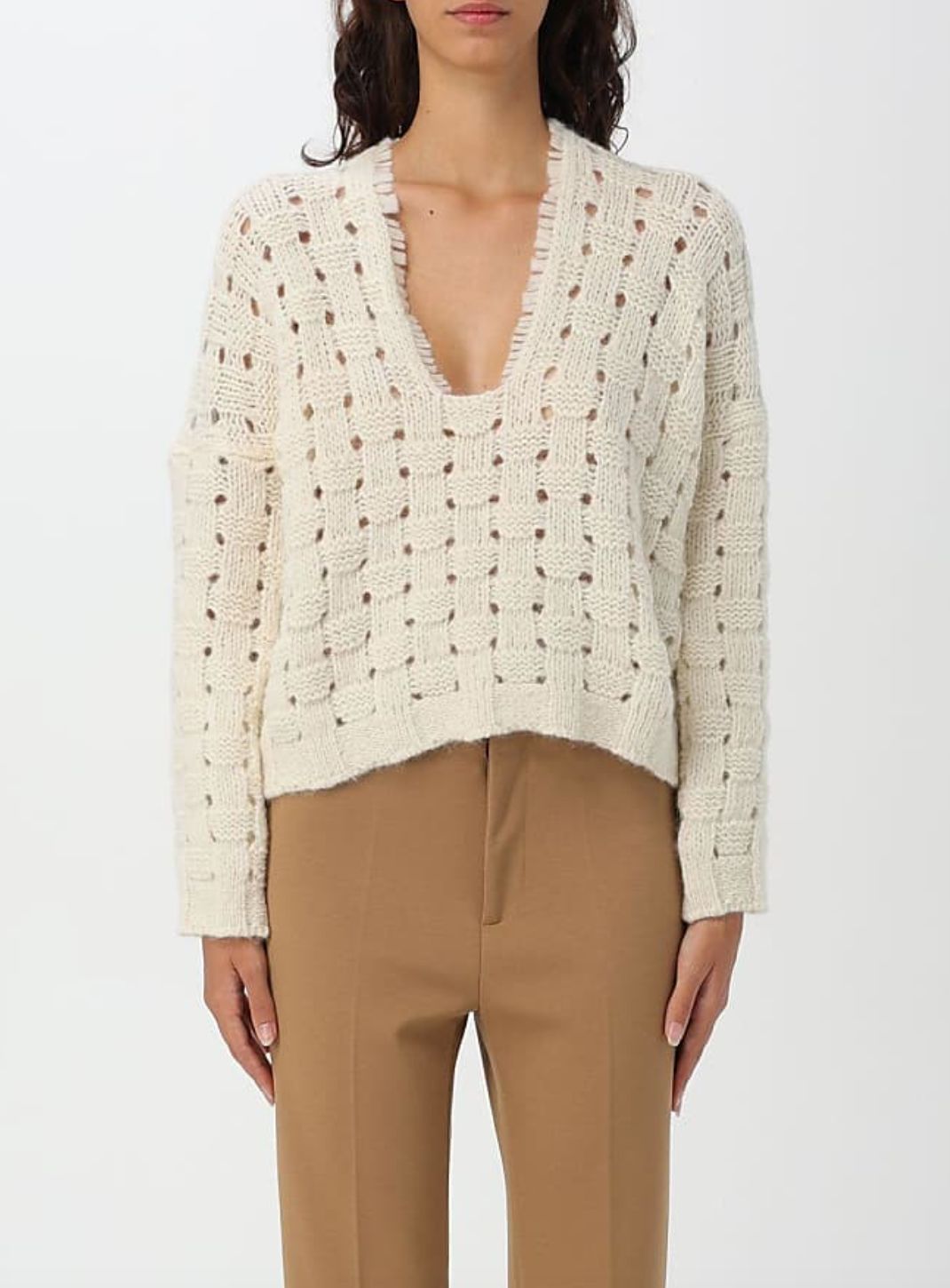 Liviana Conti V-Neck Sweater in Ivory