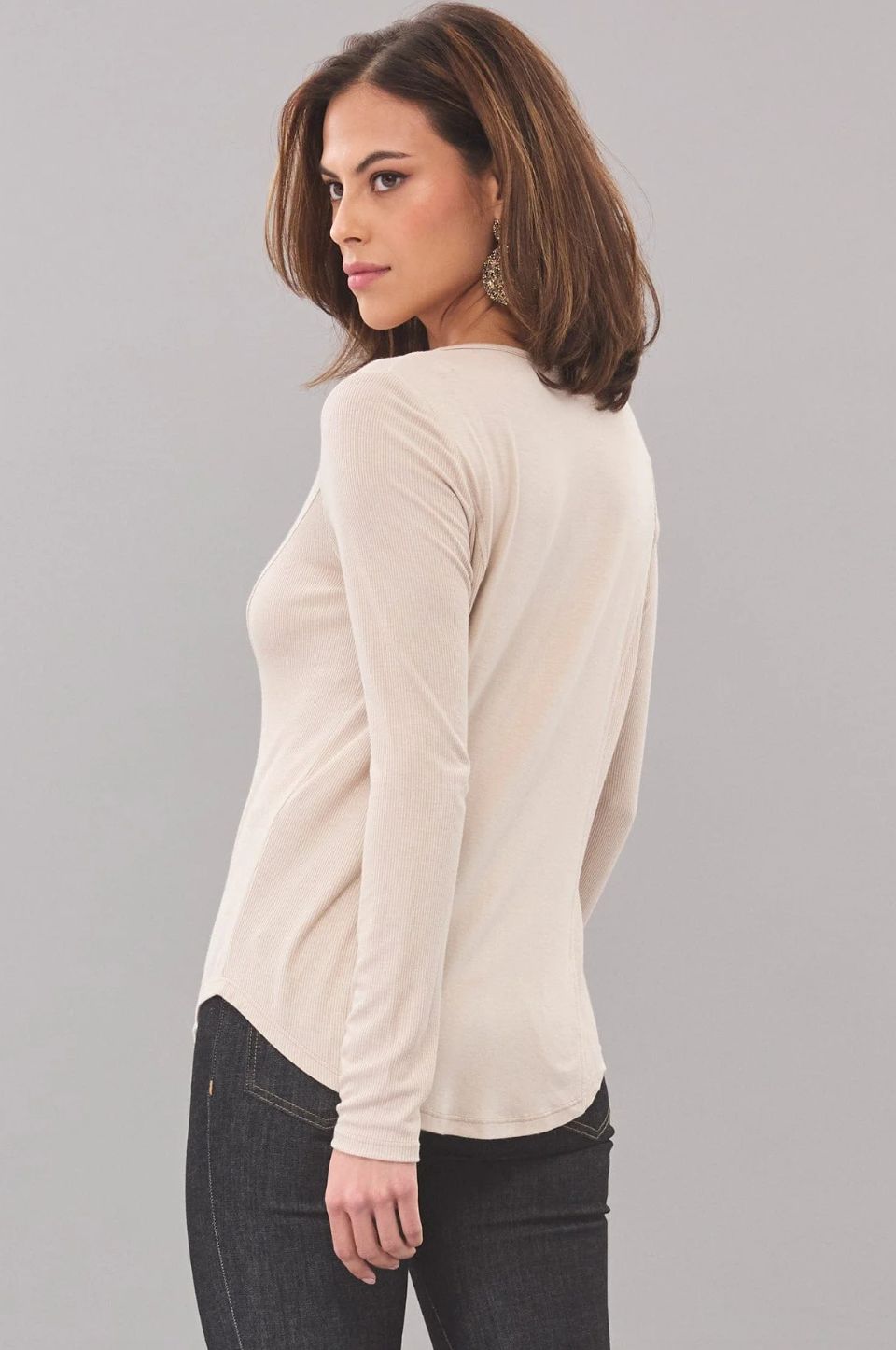 Lola &amp; Sophie Crew Neck Long Sleeve Tee in Oatmeal