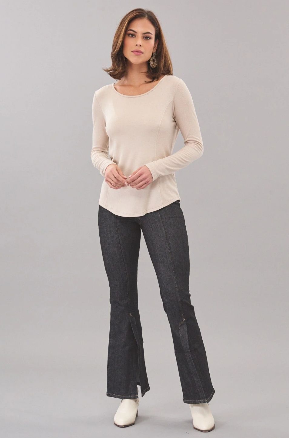 Lola &amp; Sophie Crew Neck Long Sleeve Tee in Oatmeal