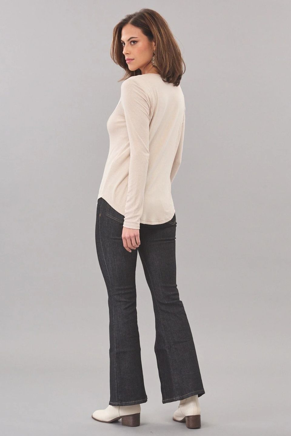 Lola &amp; Sophie Crew Neck Long Sleeve Tee in Oatmeal